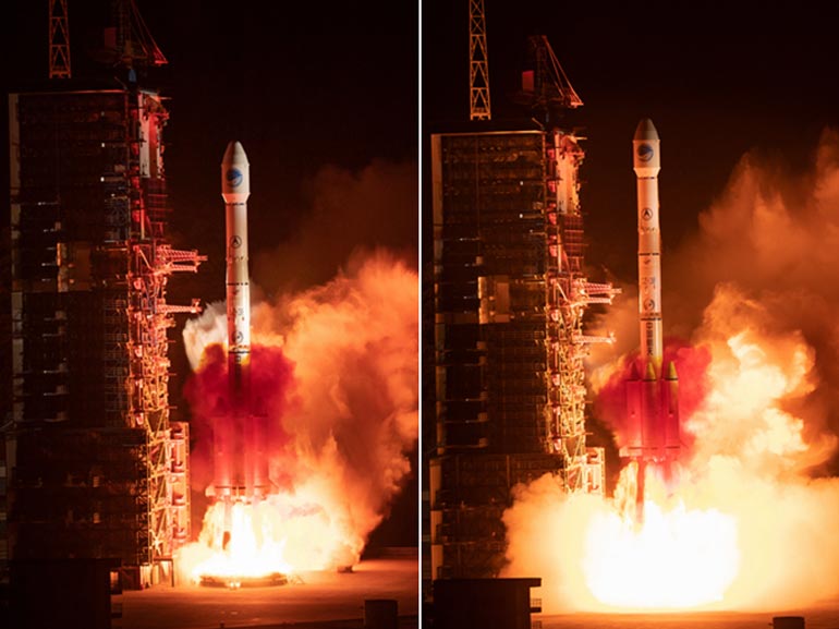 　4月20日22时41分，我国在西昌卫星发射中心用长征三号乙运载火箭，成功发射第44颗北斗导航卫星。新华社发（郭文彬 摄）